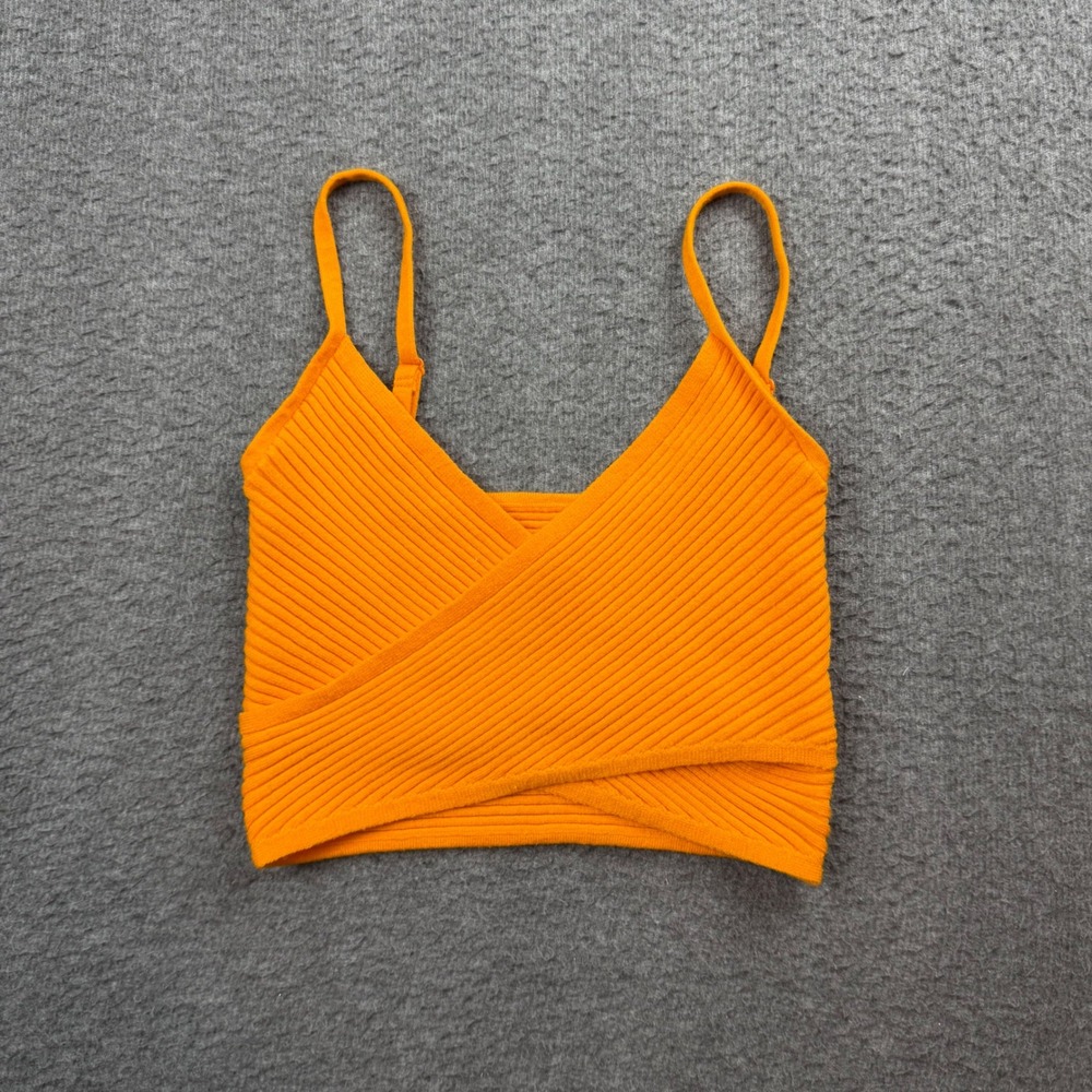 Aerie Crossover Bralette Top Women's XS Orange Ribbed Knit V-Neck Cropped